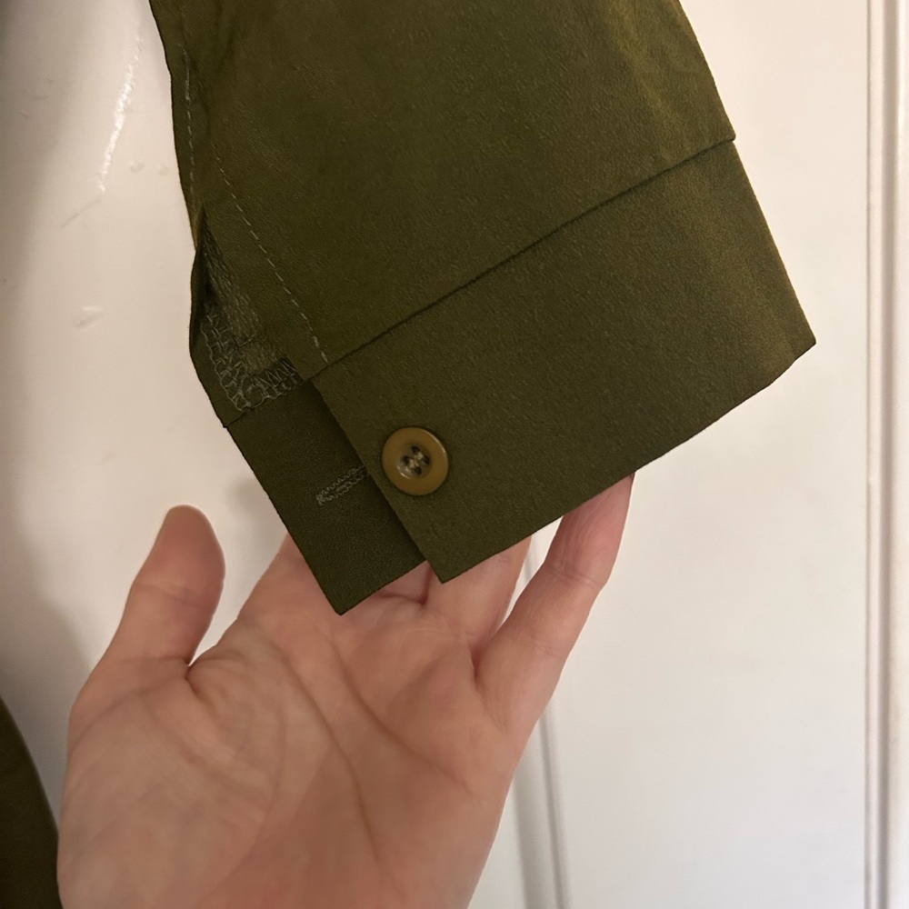 Olive Green Button-Front Shirt Dress with Tie Belt - Picture 5 of 6